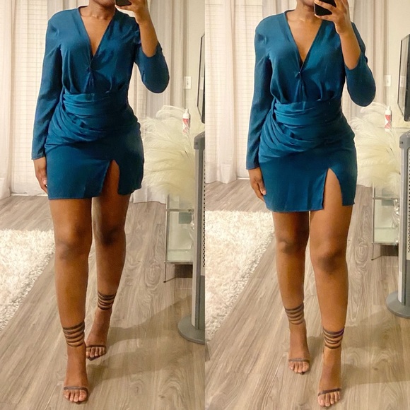 Missguided Dresses & Skirts - Missguided Teal Drape Dress